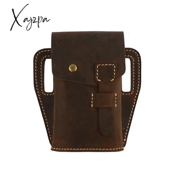 Xajzpa - Men Crazy Horse Skin Universal Leather Waist Bag Belt Clip Holster Fanny Pack Durable